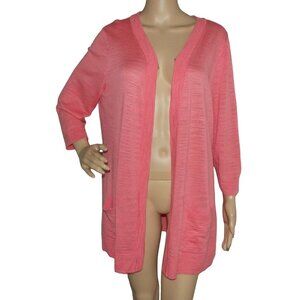 CJ Banks Cardigan Sweater X/14W Coral Pink cotton acrylic pockets open long